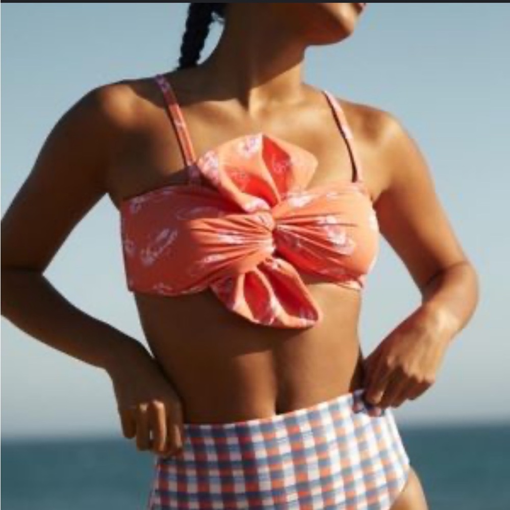 Orange and Blue Plaid Bikini Set